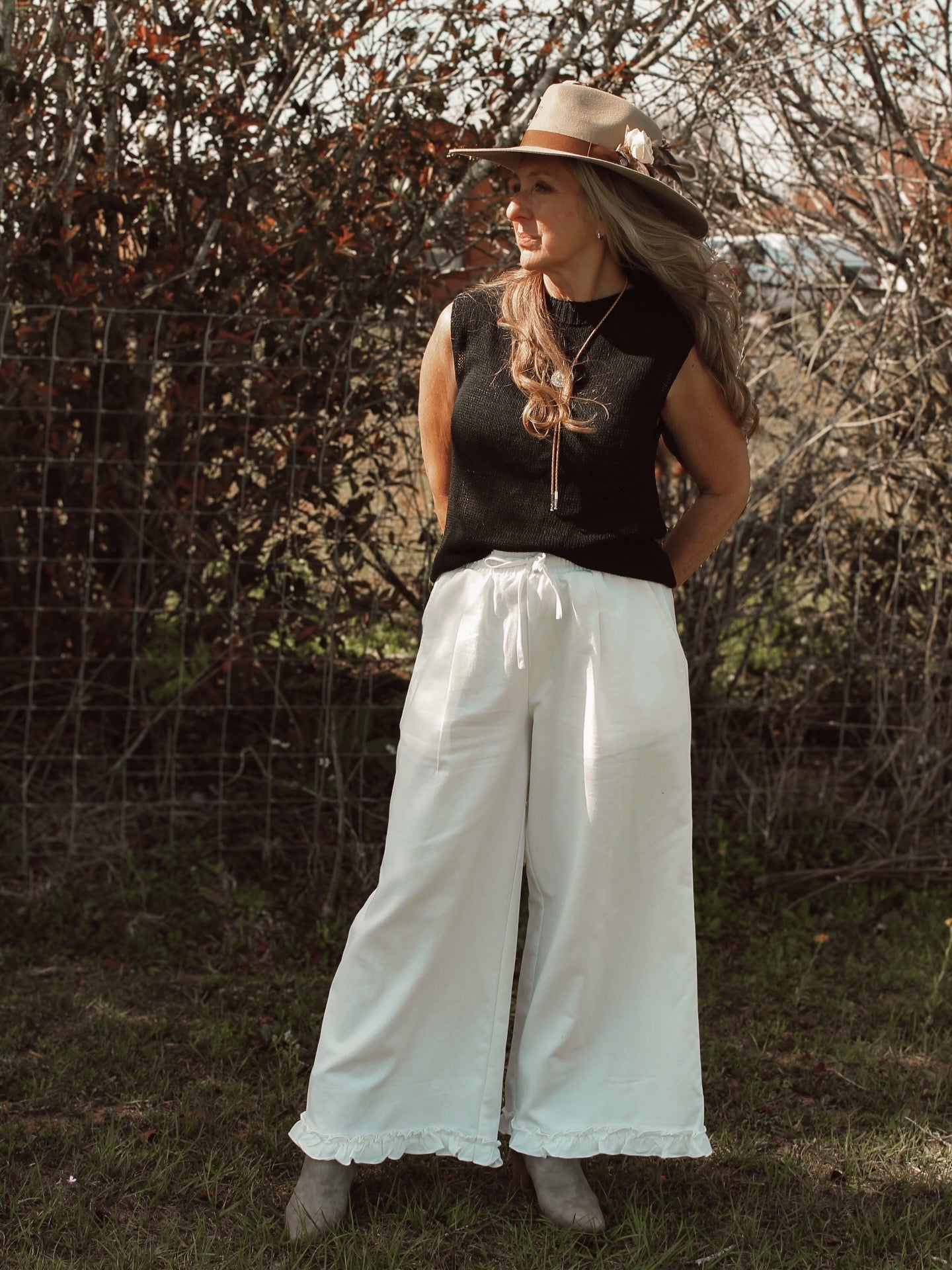 White Ruffle Pants