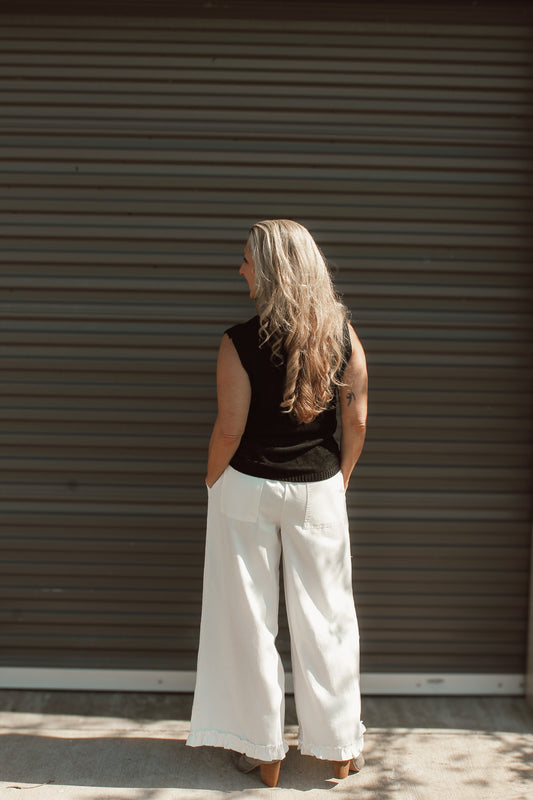 White Ruffle Pants