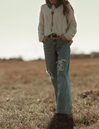 Pop of Denim Sweater
